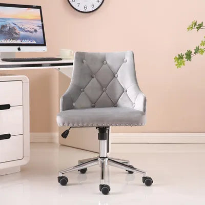 Winton Office Chair Upholstered Grey Velvet Buttoned Back