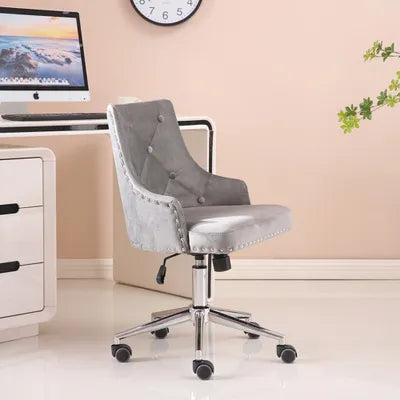 Winton Office Chair Upholstered Grey Velvet Buttoned Back