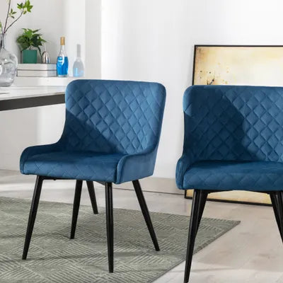 Ella Blue Velvet Dining Chair with Metal Legs - Set Of 2