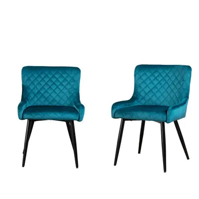 Ella Teal Velvet Dining Chair with Metal Legs - Set Of 2