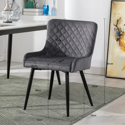 Ella Grey Velvet Dining Chair with Metal Legs - Set Of 2