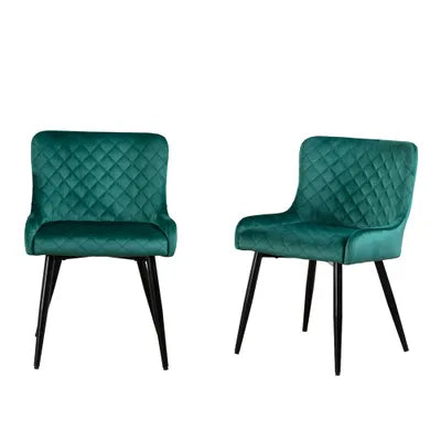 Ella Green Velvet Dining Chair with Metal Legs - Set Of 2