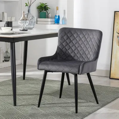 Ella Grey Velvet Dining Chair with Metal Legs - Set Of 2