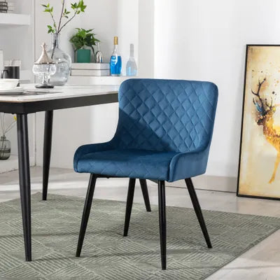 Ella Blue Velvet Dining Chair with Metal Legs - Set Of 2