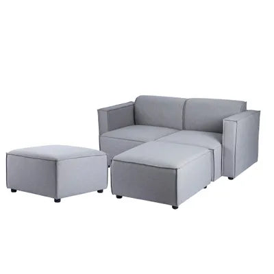 Debra Modular 2 Seater Sofa with 2 Ottomans in Grey