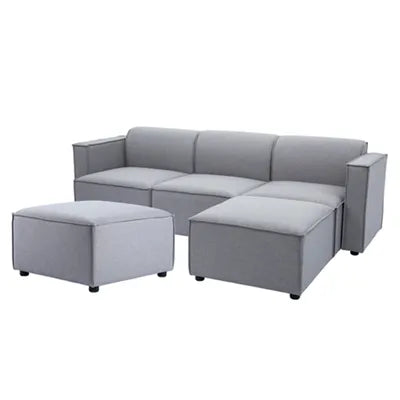 Debra Modular 3 Seater Sofa with 2 Ottomans in Grey