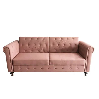 Perth 3 Seater Chesterfield Style Velvet Sofa Bed In Pink