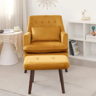 Ingham Mustard Velvet Accent Armchair With Footstool