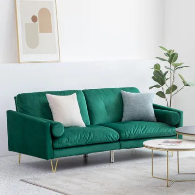 Armello Green Velvet Sofa Bed with Bolster Cushions