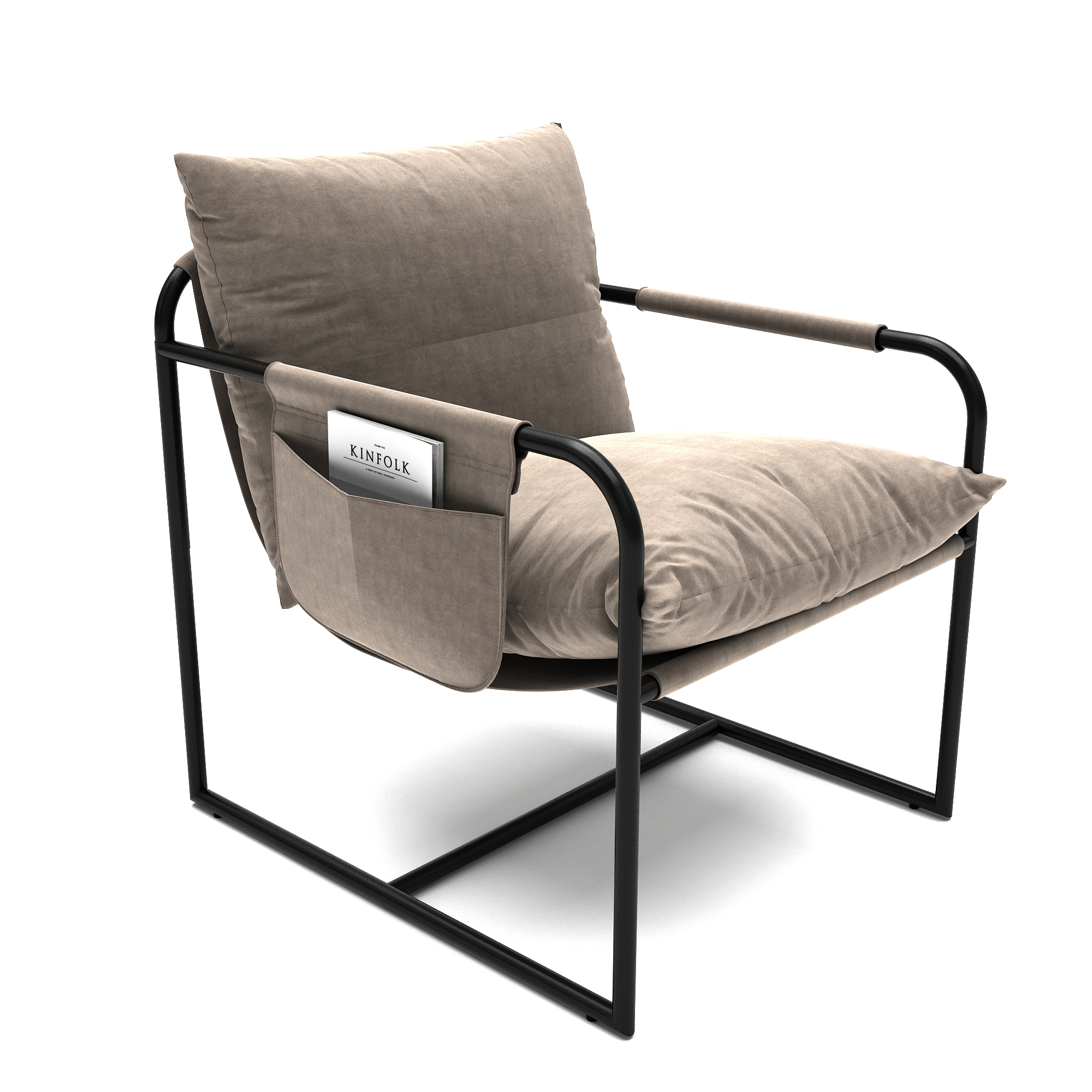 Modern 1-Seater Armchair with Wooden Arms & Metal Frame – Living Room Chair