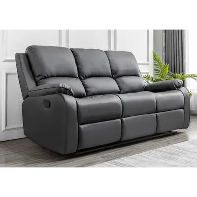 Oberton Grey Leather 3 Seater Recliner Sofa