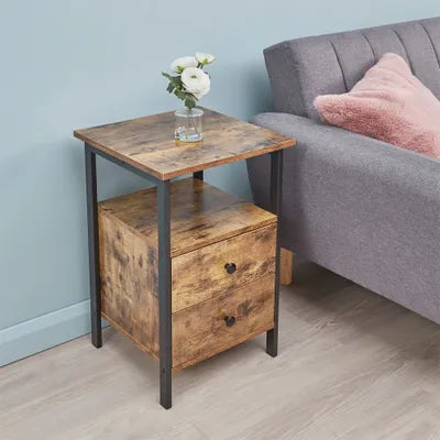 Darwin Industrial Style Bedside Table With Drawers