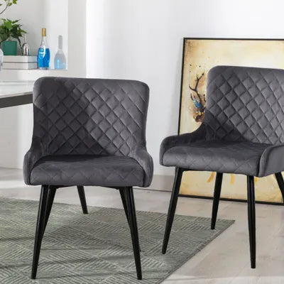 Ella Grey Velvet Dining Chair with Metal Legs - Set Of 2