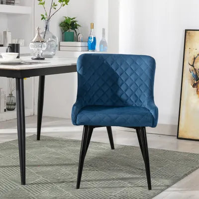 Ella Blue Velvet Dining Chair with Metal Legs - Set Of 2