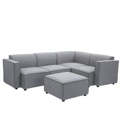 Debra Modular 3 Seater Corner Sofa with Ottoman in Grey