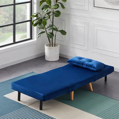 Ada Velvet Foldable Sofa Bed 79cm with 1 Toss Pillow in Blue