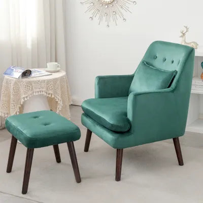 Ingham Green Velvet Accent Armchair With Footstool