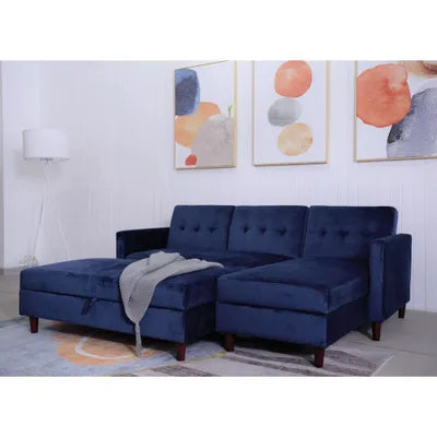 Ingham Reversible Corner Sofa With Chaise and Ottoman Bench in Blue
