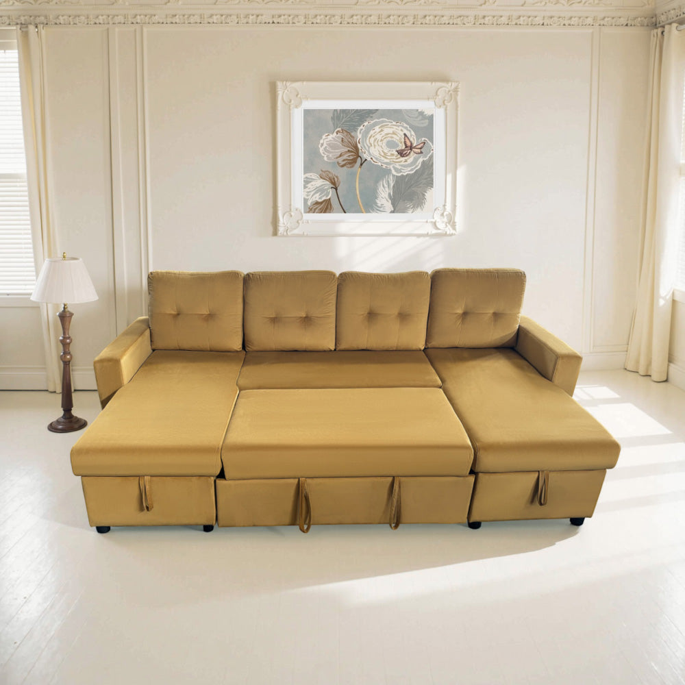 8 Seater Velvet U shape Sofa Bed with Chaise & Storage