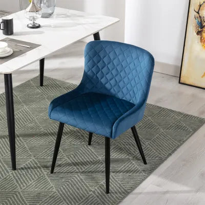 Ella Blue Velvet Dining Chair with Metal Legs - Set Of 2