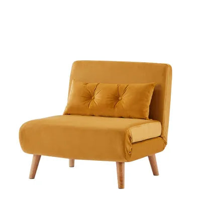 Ada Velvet Foldable Sofa Bed 79cm with 1 Toss Pillow in Mustard