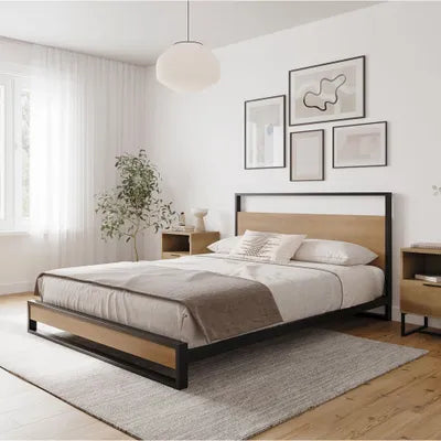 Darwin Light Brown Industrial Style King Bed Frame