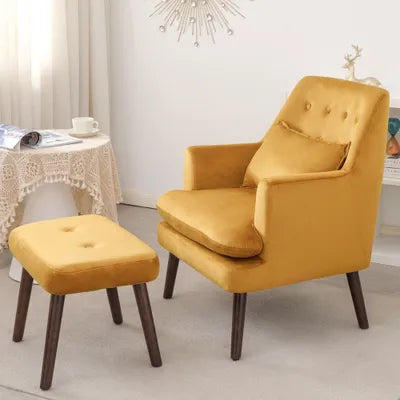 Ingham Mustard Velvet Accent Armchair With Footstool