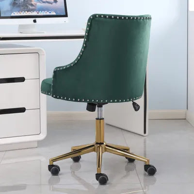 Winton Office Chair Upholstered Green Velvet Buttoned Back with Brass Leg