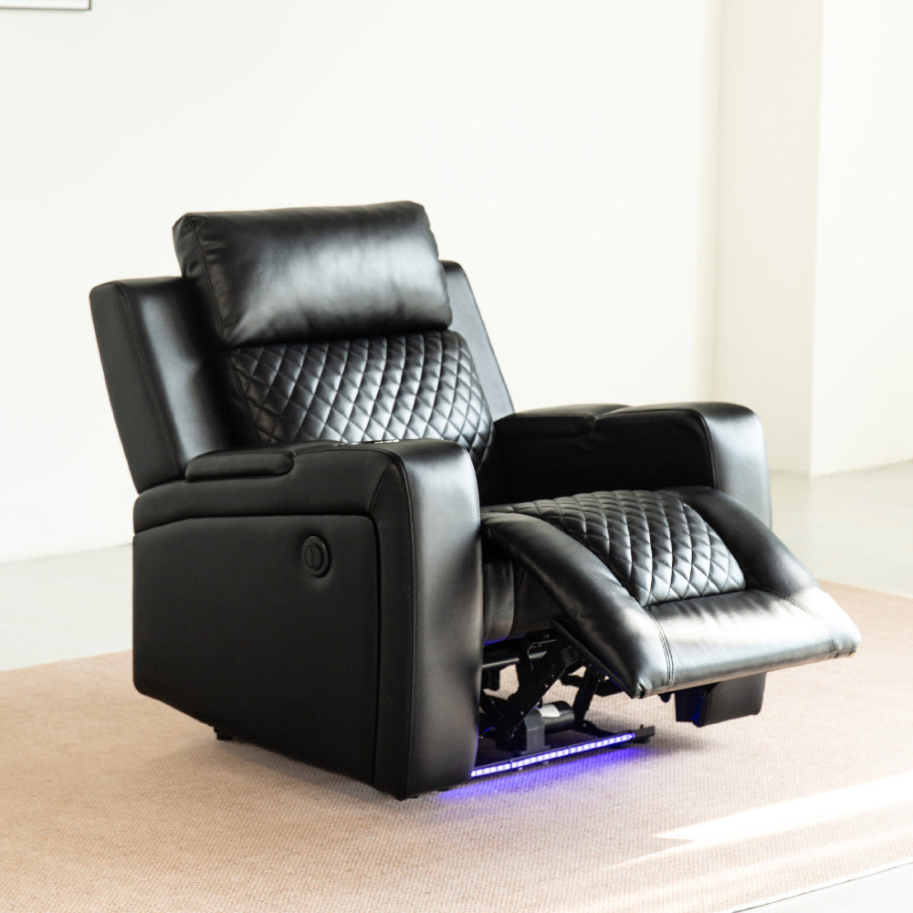 Power Recliner Led Cinema Leather Chair with Diamond Stitching