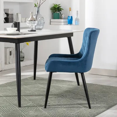 Ella Blue Velvet Dining Chair with Metal Legs - Set Of 2