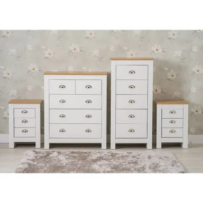 Echo 4 Piece White and Oak Bedroom Set Chests and Bedsides