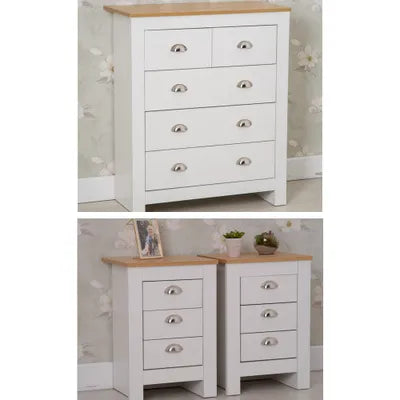 Echo 3 Piece White and Oak Bedroom Set Chest and Bedsides