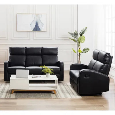 Sydney 3+2 Black Leather Recliner Sofa Set