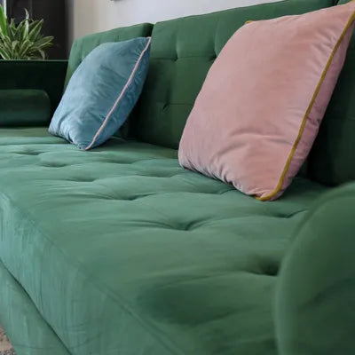 Ingham Chaise End Velvet Corner Sofa In Green right side facing