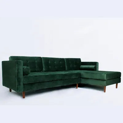 Ingham Chaise End Velvet Corner Sofa In Green right side facing