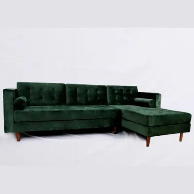 Ingham Chaise End Velvet Corner Sofa In Green right side facing