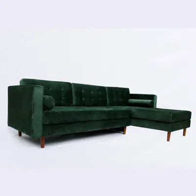 Ingham Chaise End Velvet Corner Sofa In Green right side facing