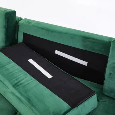 Ingham Chaise End Velvet Corner Sofa In Green right side facing