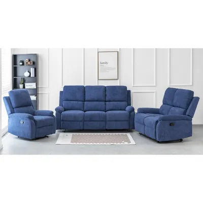 Amal Blue Fabric 3+2+1 Recliner Sofa Set