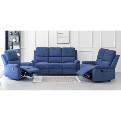 Amal Blue Fabric 3+2+1 Recliner Sofa Set