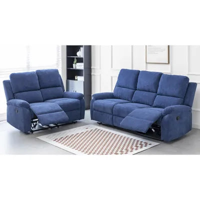 Amal Blue Fabric 3+2 Recliner Sofa Set