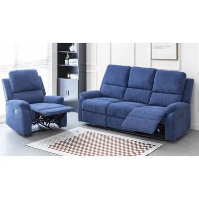 Amal Blue Fabric 3+1 Recliner Sofa Set