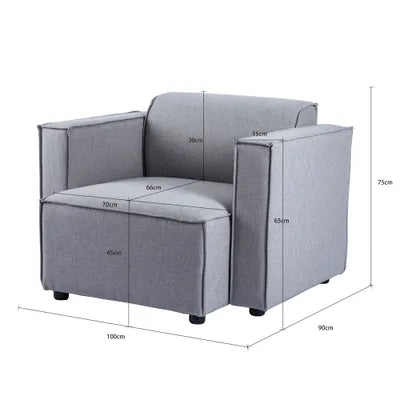 Debra Modular Single Sofa with Arms in Grey