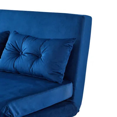 Ada Velvet Foldable Sofa Bed 118cm with 2 Toss Pillow in Blue