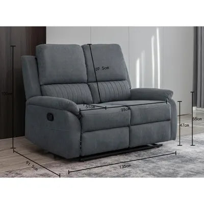 Amal Blue Fabric 2 Seater Recliner Sofa