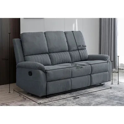 Amal Blue Fabric 3+2+1 Recliner Sofa Set