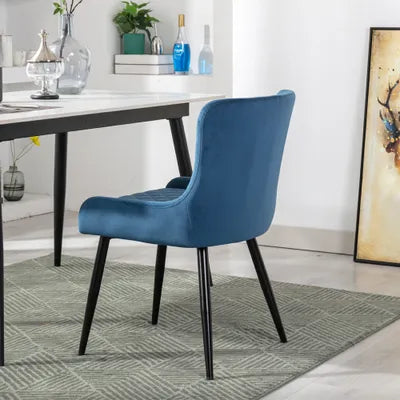 Ella Blue Velvet Dining Chair with Metal Legs - Set Of 2