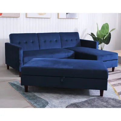 Ingham Reversible Corner Sofa With Chaise and Ottoman Bench in Blue