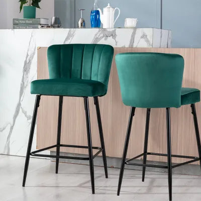 Anita Velvet Bar Stool in Green - Set Of 2