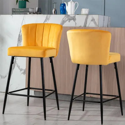 Anita Velvet Bar Stool in Mustard - Set Of 2